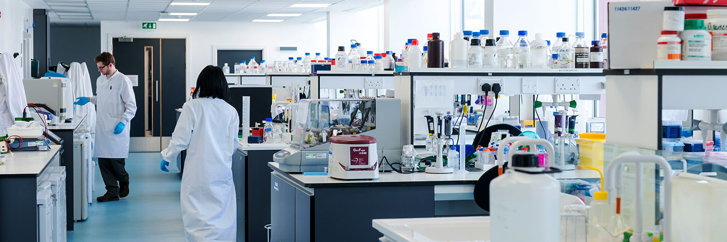 Two students in the Bodmer Laboratories, University of Salford
